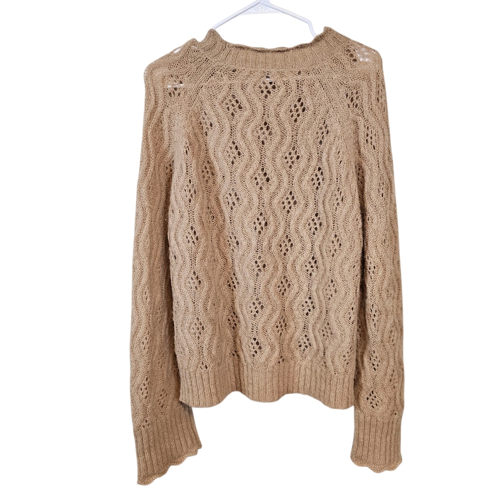 J. Crew Eyelash Knit Eyelet Pullover Alpaca Wool Blend Tan Sweater - Picture 2 of 9